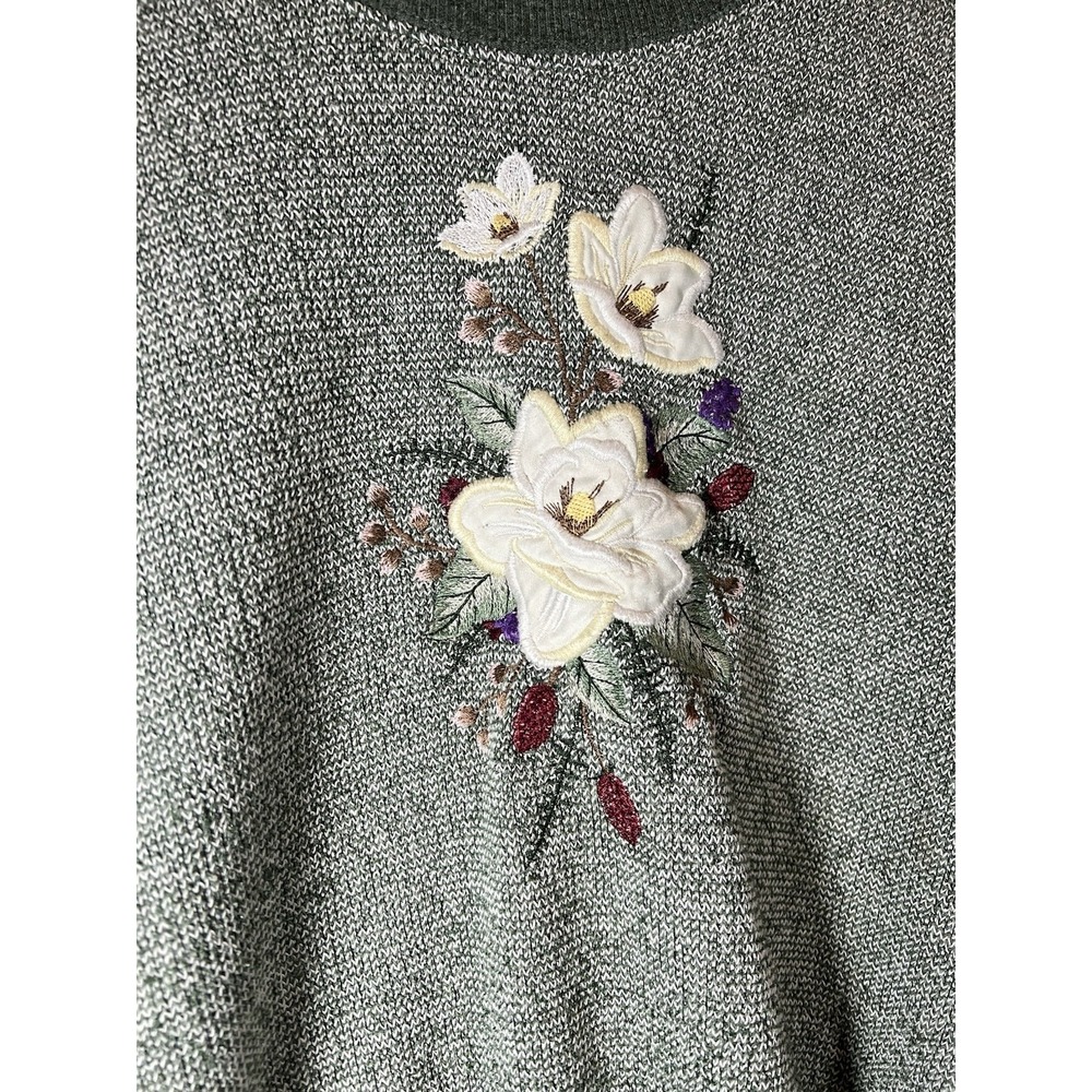Bon Worth Cottagecore Floral Flower Women's Pullover Sweater Green Vintage XS - Picture 2 of 10